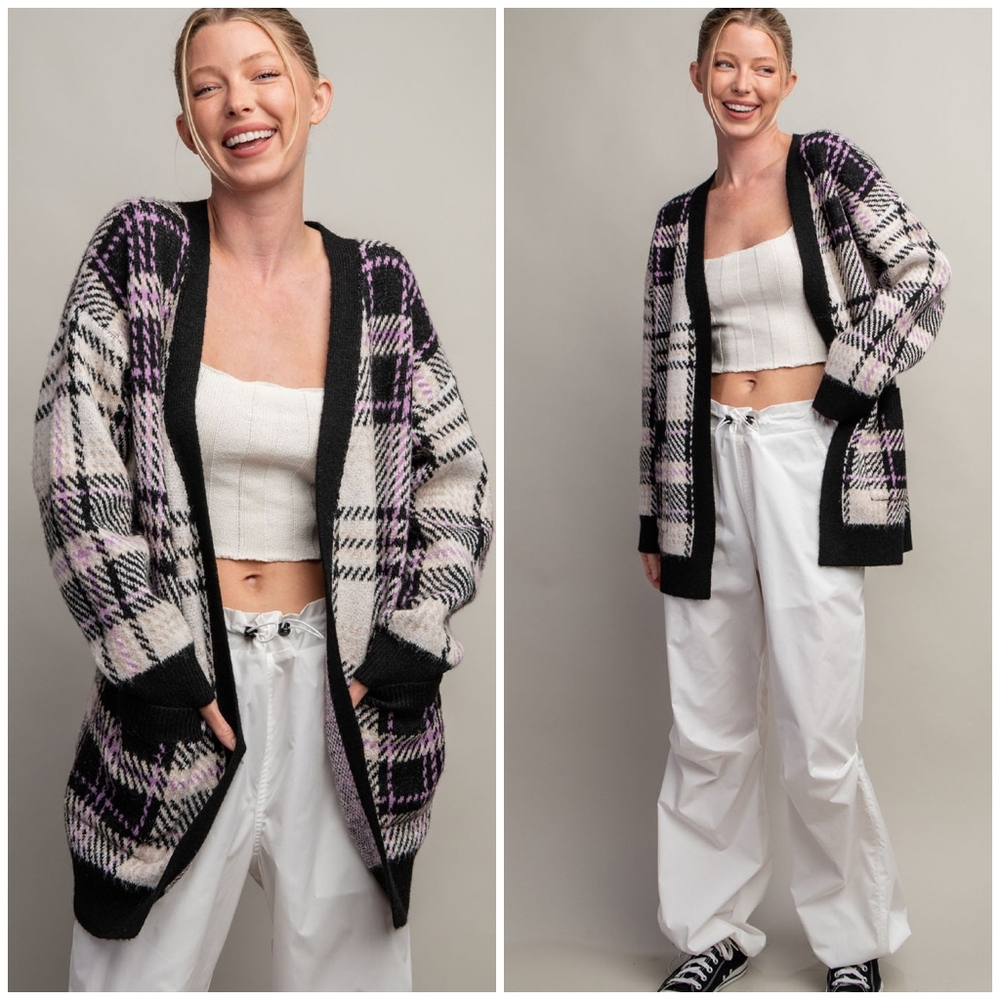 ee:some Cozy Chic Black Plaid Cardigan - Picture 14 of 14